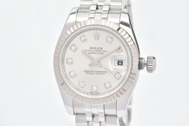ROLEX 179174G デイトジャスト 10P ダイヤモンド  腕時計 SS SS K18WG レディース
