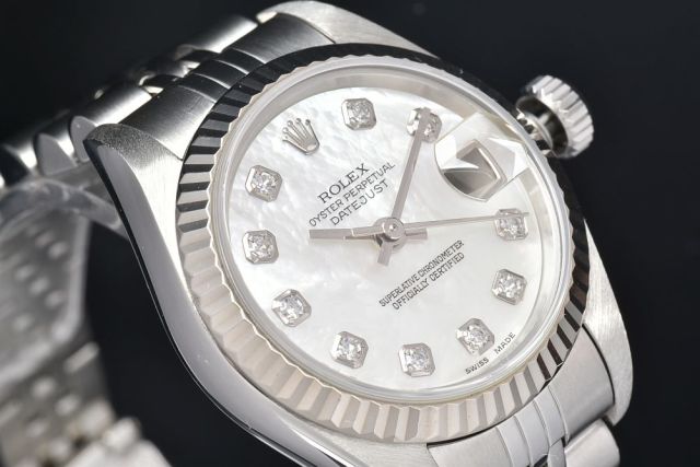 低価安いロレックス 腕時計 レディース 79174NG デイトジャスト 10Pダイヤ ホワイトシェル文字盤 F番 自動巻き SS×750WG ステンレス ROLEX 女性用