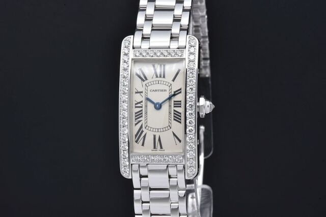 ファッション小物カルティエ Cartier タンクアメリカンSM WB7073L1 K18WG ダイヤベゼル クオーツ レディース 腕時計