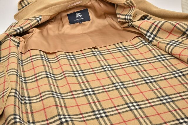 バーバリー ロンドン BURBERRY ロングコート ウールｘカシミヤ フード付 ノバチェック ベージュ レディース #13【新品同様】