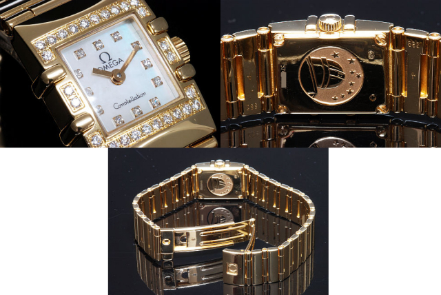 オメガ コンステレーション ミニ K18 革ベルト クォーツ レディース 腕時計